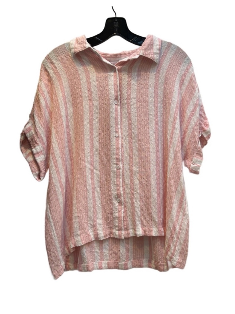 Jane & Delancey pink and white striped flowy shirt, pastel spring blouse 🌱 Large